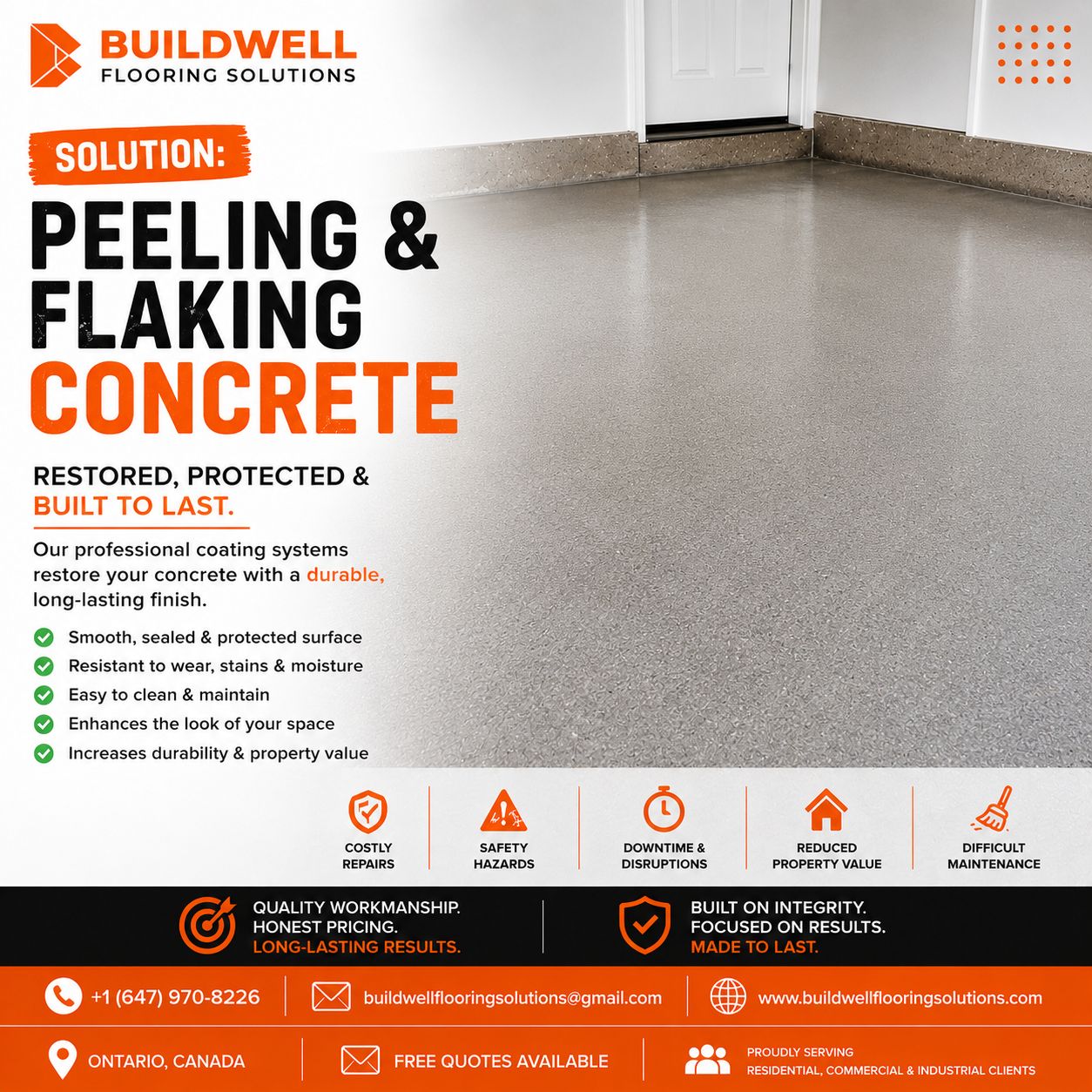 peeling-flaking-concrete-restored-epoxy-coating-toronto-solution